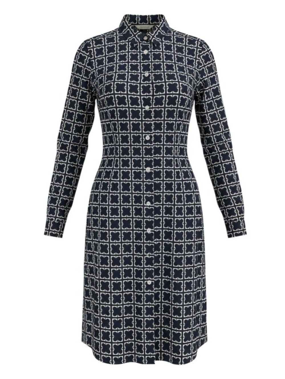 Liz Claiborne Womens Navy & White Clover Long Sleeve Button-Up Dress Size 8